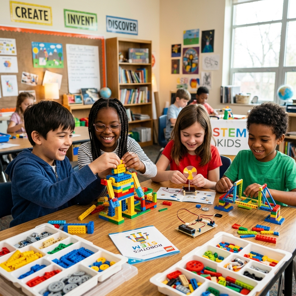 Young students doing simple STEM science experiments